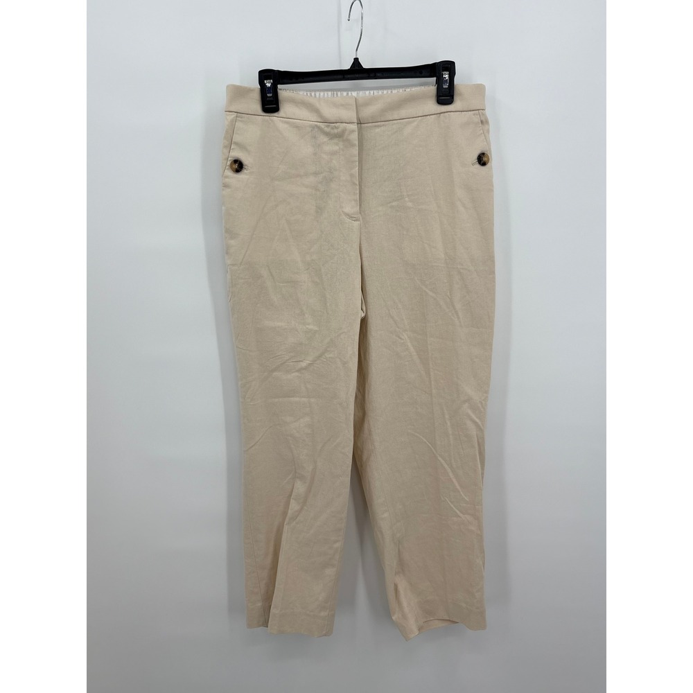 J.Crew Womens Beige Linen Blend Crop Trousers BO902 SP23 Size 14 New NWT